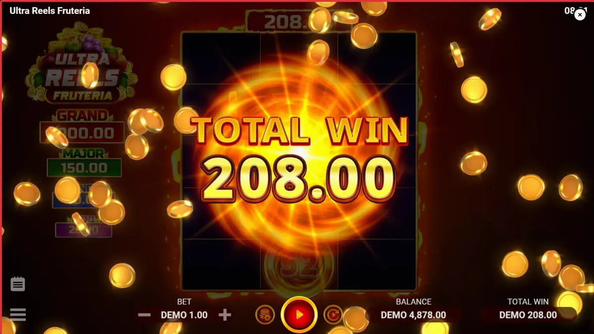 Tampilan visual mesin slot Ultra Reels Fruteria dengan simbol buah-buahan yang cerah