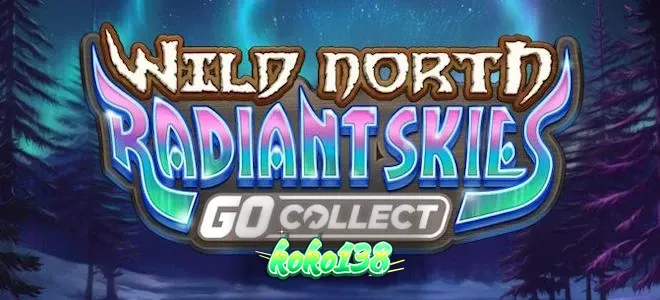 Pemandangan hutan utara dengan aurora di latar belakang permainan slot Wild North Radiant Skies GO Collect